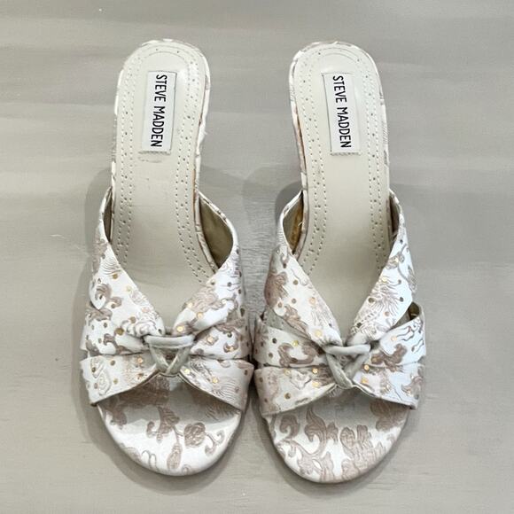 Steve Madden P-Kiss Heels Satin Floral Sparkle Slip On Sandal Open Toe 7.5 - Picture 1 of 7